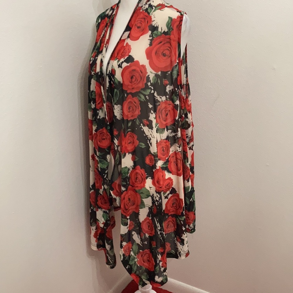EUC Crazy Train Ruidosa Rose Red + White & Black Sleeveless Kimono Size XL - Picture 5 of 12